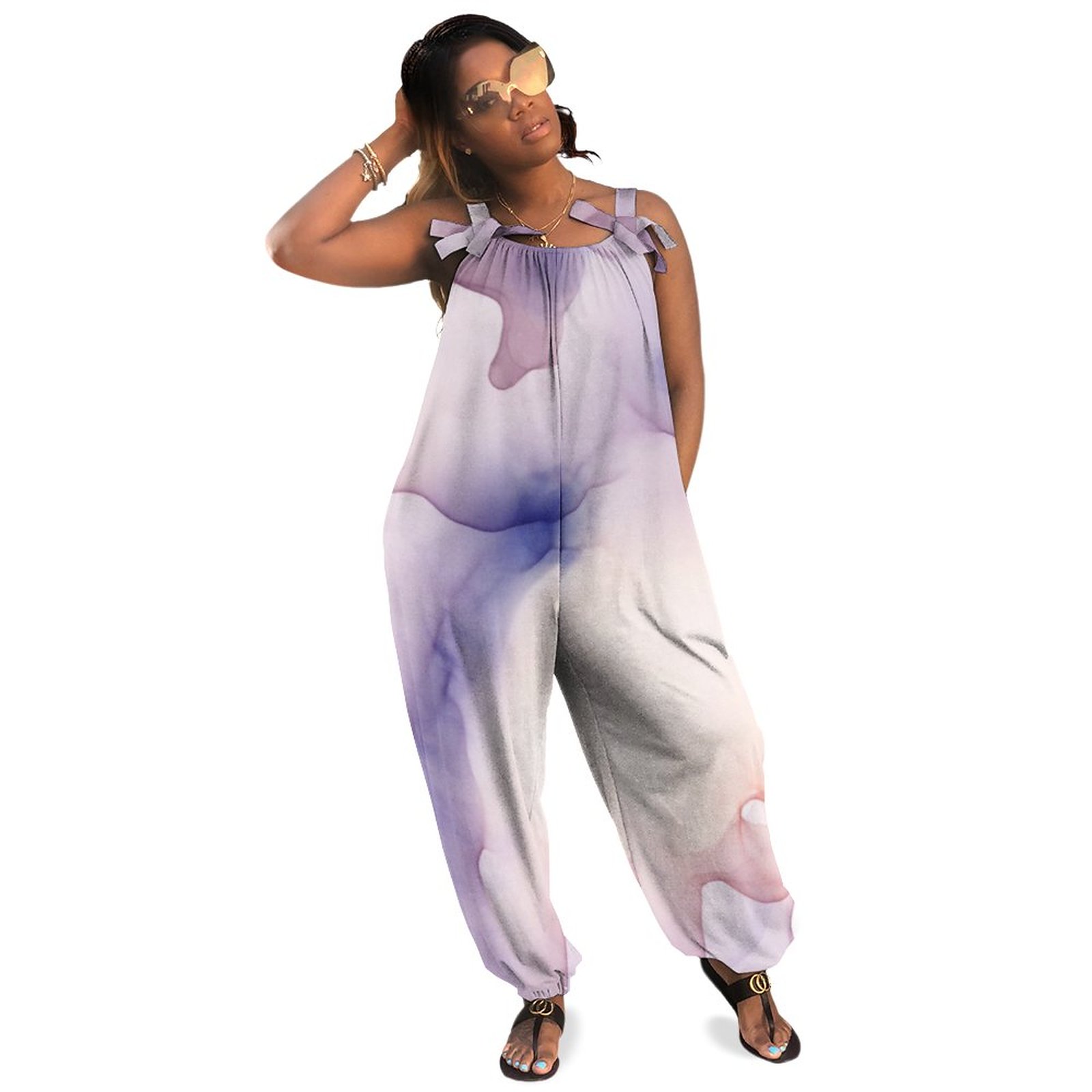 Transparent Light Purple Silk Effect Boho Vintage Loose Overall Corset Jumpsuit Without Top