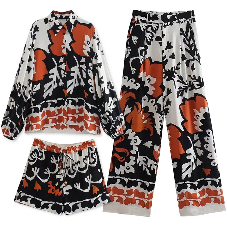 Casual Printed Shirt and Shorts/Pants Two Piece Set Flaxmaker