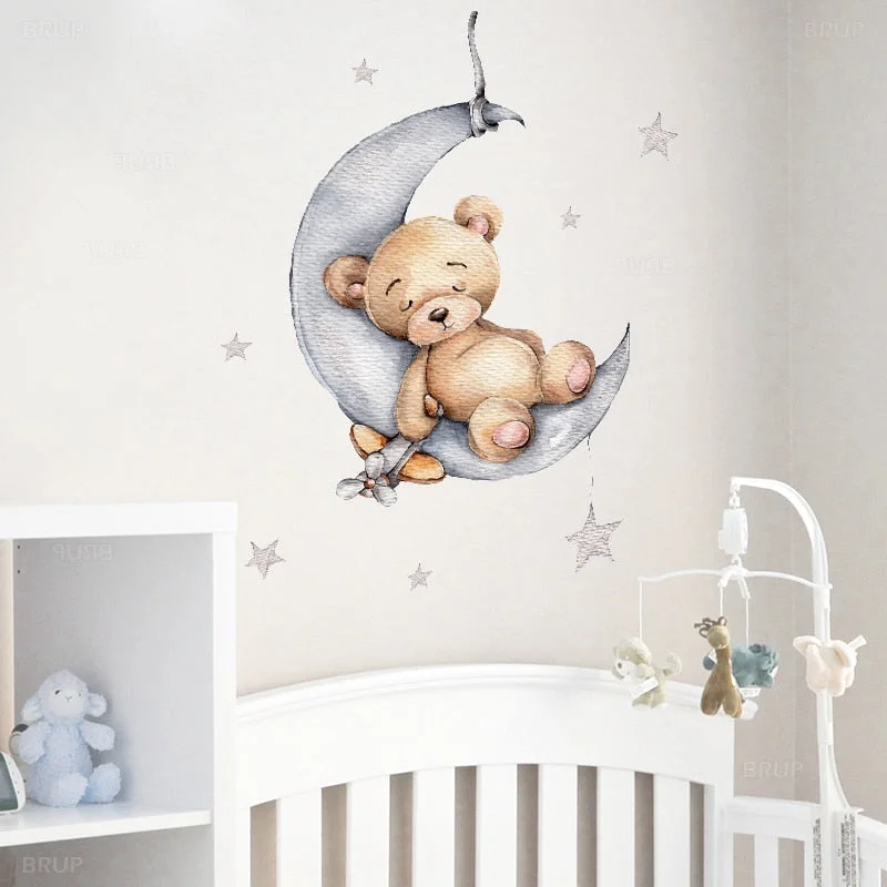 Watercolor style cartoon bear Bunny Wall Stickers for Bbay Nursery Room Decoration Wall Decals for Kids Room Decor PVC Matte 515-1