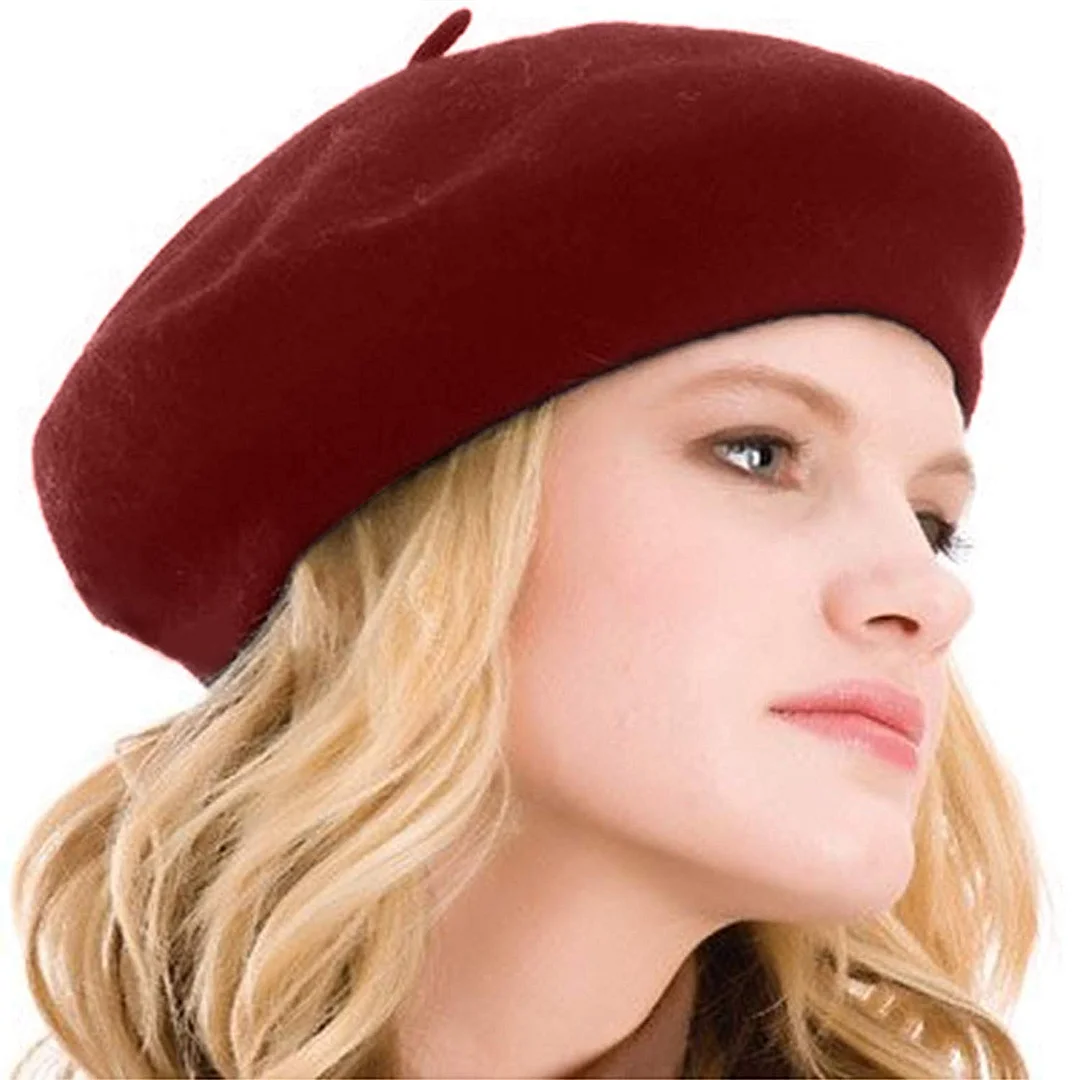 Womens Beret 100% Wool French Beret Solid Color Beanie Cap Hat