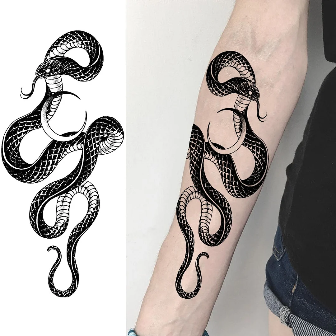 Realistic Snake Unique Forearm Temporary Tattoos For Men Adult Serpent Moon Fake Tattoo Waterproof Body Art Painting Tatoo Paper