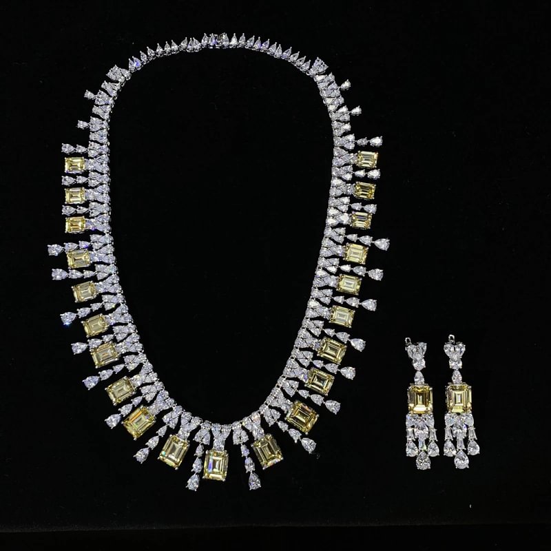 100% 925 Sterling Silver Sparkling Topaz Full High Carbon Diamond Bridal Necklace Earrings Sets Wedding Party Fine Jewelry