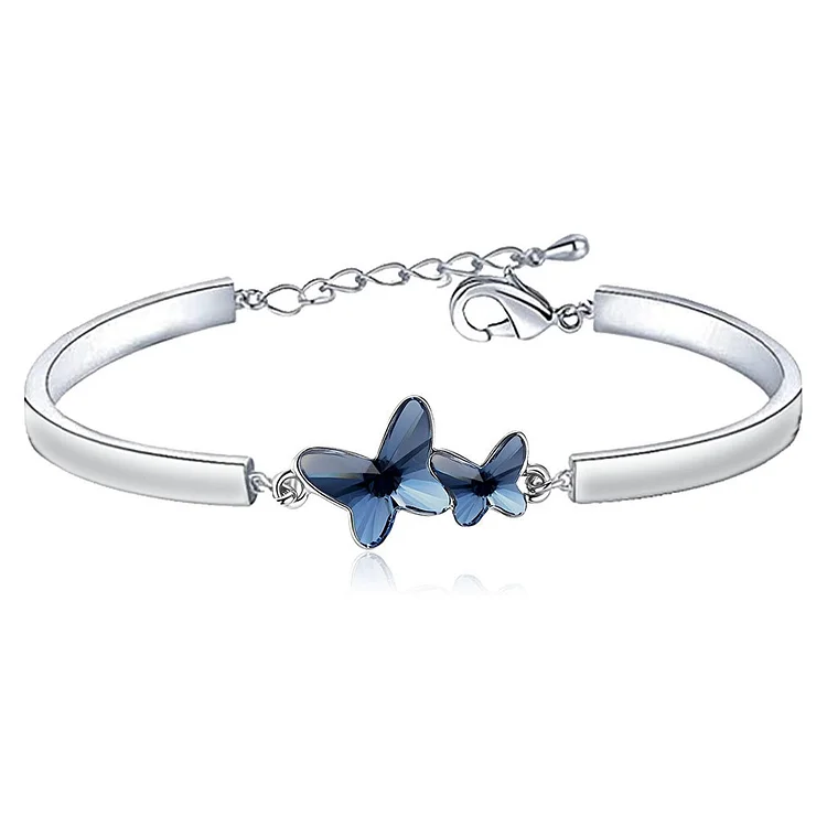 For Granddaughter - Spread Your Wings & Fly Blue Crystal Butterfly Bracelet