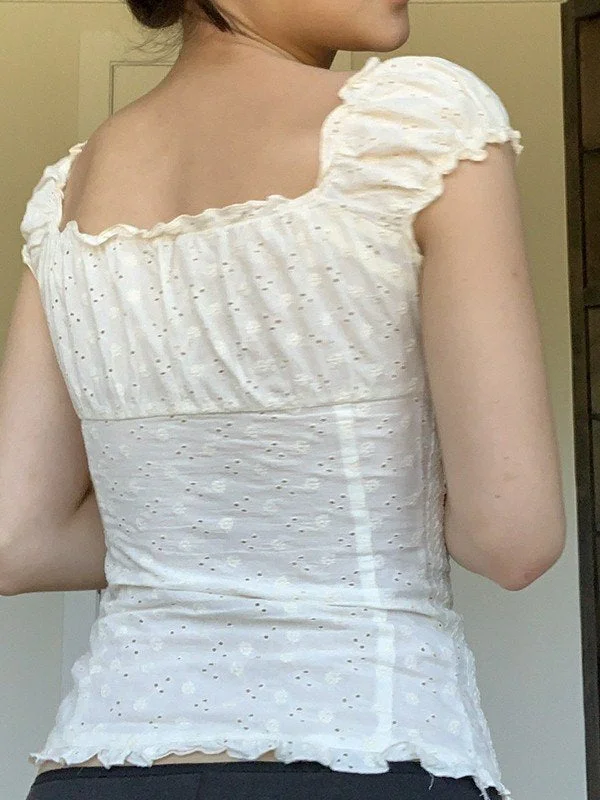 Brownm Front Embroidered Lace Crop Blouse