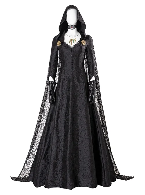 Resident Evil Lady Dimitrescu Black Dress Cosplay Costume