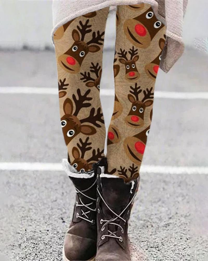 Women's Funny Elk Print Leggings-0920-3