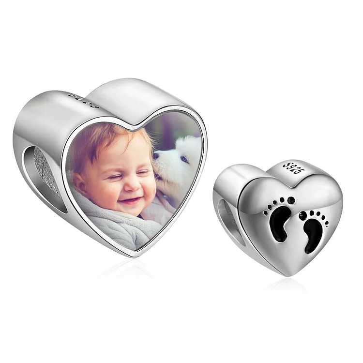 Heart Photo Custom Bracelet with 1 Charm baby feet print