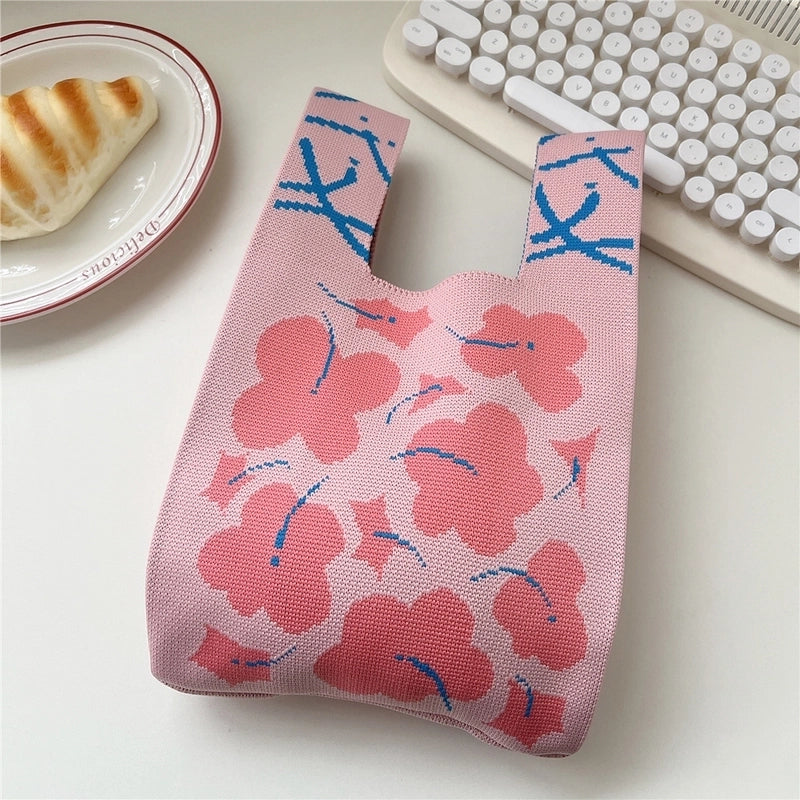 Women’s Small Knit Stripe Fruit Cute Basic Weave Open Bucket Bag