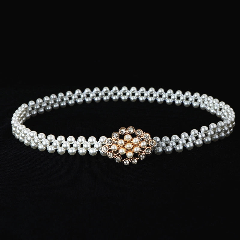 Sweet Flower Butterfly Imitation Pearl Rhinestone Women's Chain Belts3