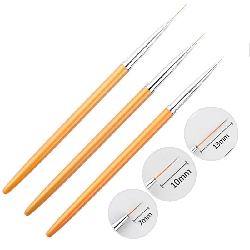 3Pcs/Set Gold Nail Art Brush Painting Drawing Pen Tips Manicuring French Stripe Liner Acrylic Gel UV Polish Brushes Nail Tool-Nail Inspo
