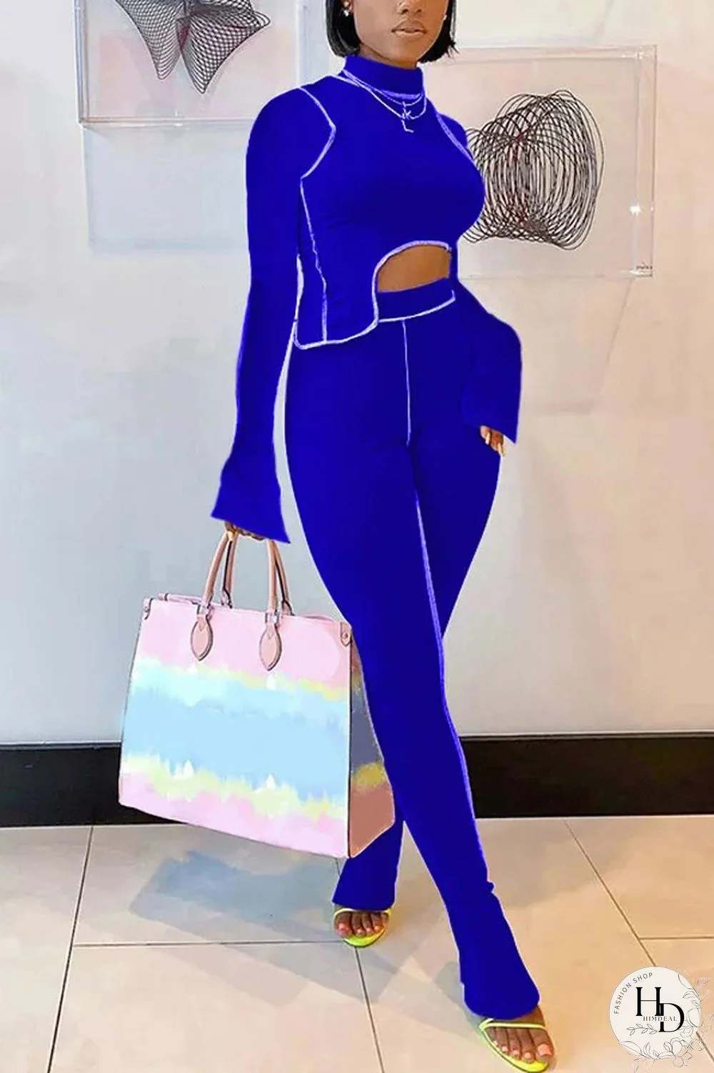 Grey Milk Silk OL Patchwork Solid asymmetrical pencil Long Sleeve Two Pieces