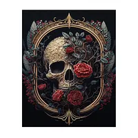 Red Rose Wreath Skull - Pearls Painting