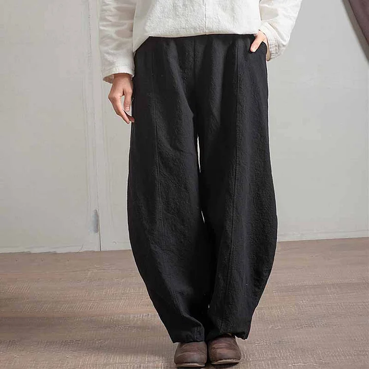 Vintage Plain Pocket Texture Loose Pant