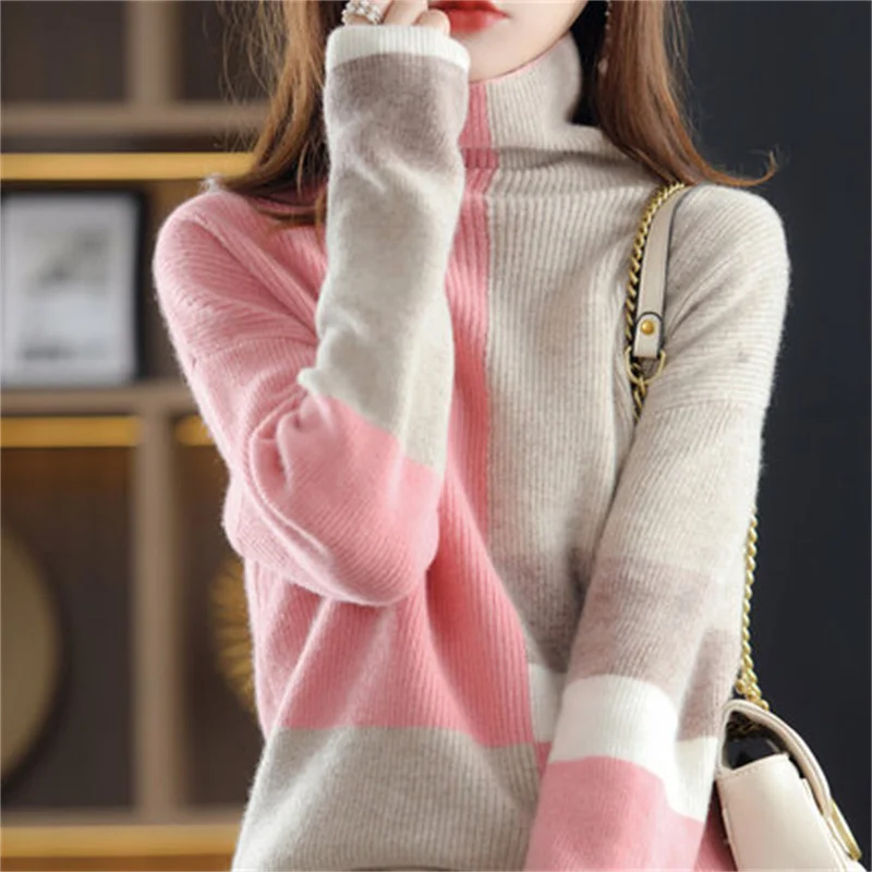 Toloer Toloer New 2023 High Collar Color Loose Lazy Wind Sweater Women's Korean Version Versatile Fashion Sweater-Outfit Ideas