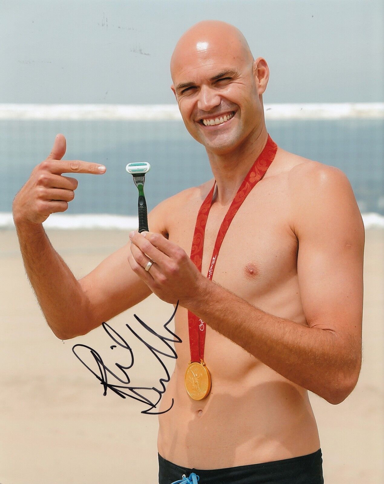 PHIL DALHAUSSER signed (BEACH VOLLEYBALL) 8X10 Photo Poster painting *AVP* OLYMPICS USA W/COA #1