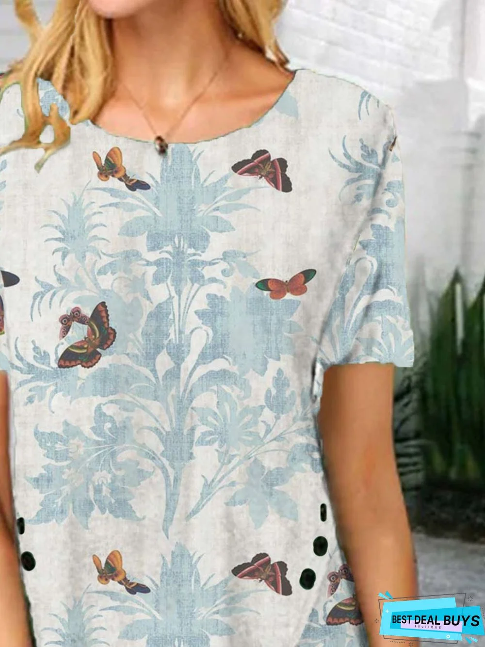 Butterfly Short Sleeve Casual Crew Neck T-shirt