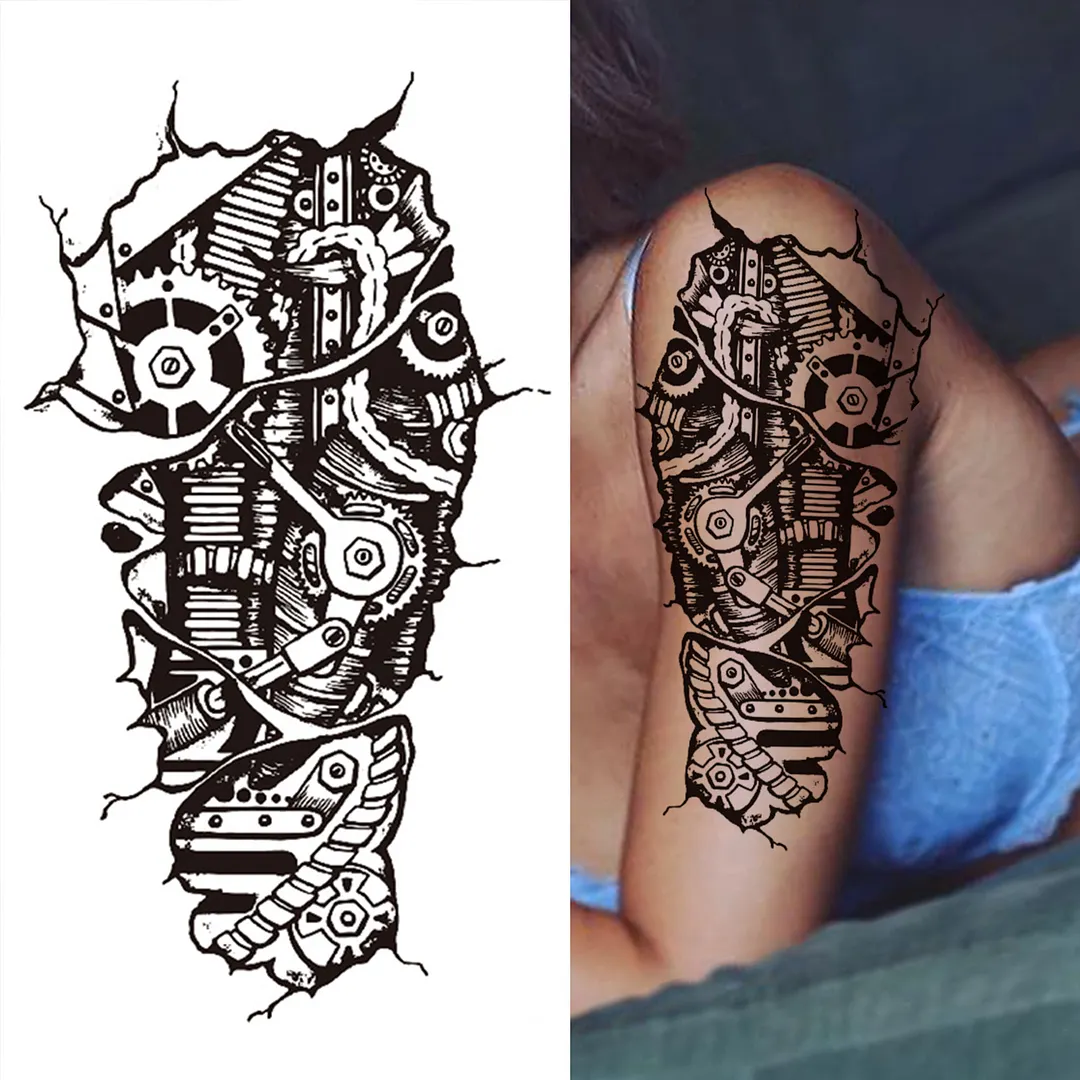 Sdrawing Lion Flower Temporary Tattoos For Women Men Kids Boy Black Tiger Skeleton Tattoo Sticker Fake Compass Tatoos Half Sleeve
