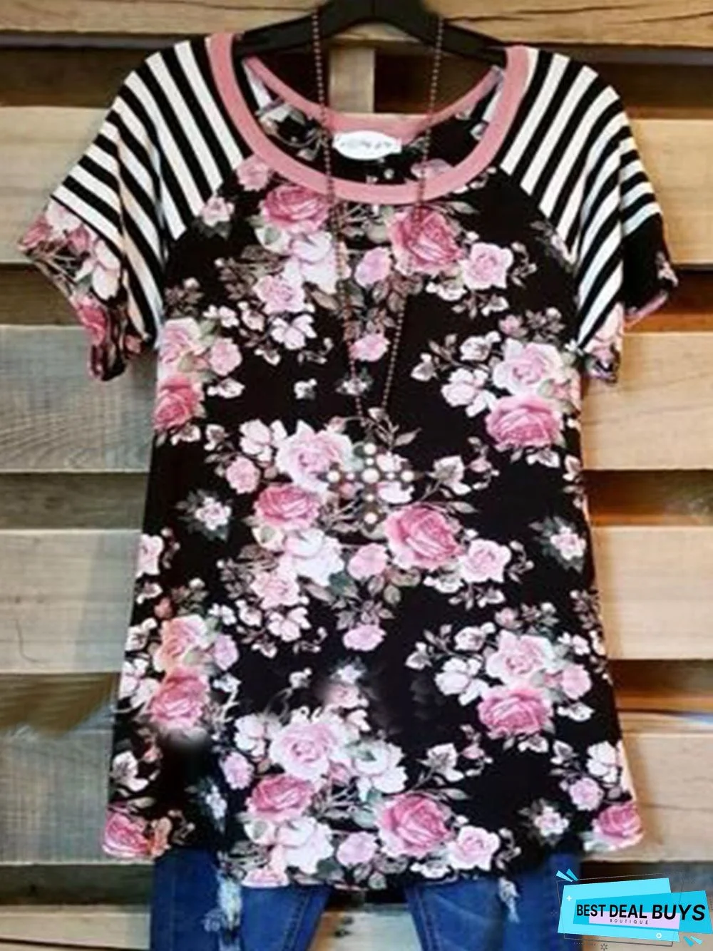 Crew Neck Floral Short Sleeve T-shirt