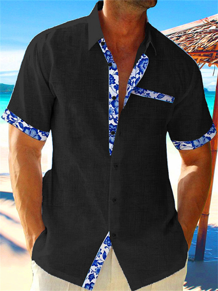 Men's Linen Shirt Casual Shirt Summer Shirt Beach Shirt Black White Pink Short Sleeve Plain Lapel Spring & Summer Hawaiian Holiday Clothing Apparel Front Pocket