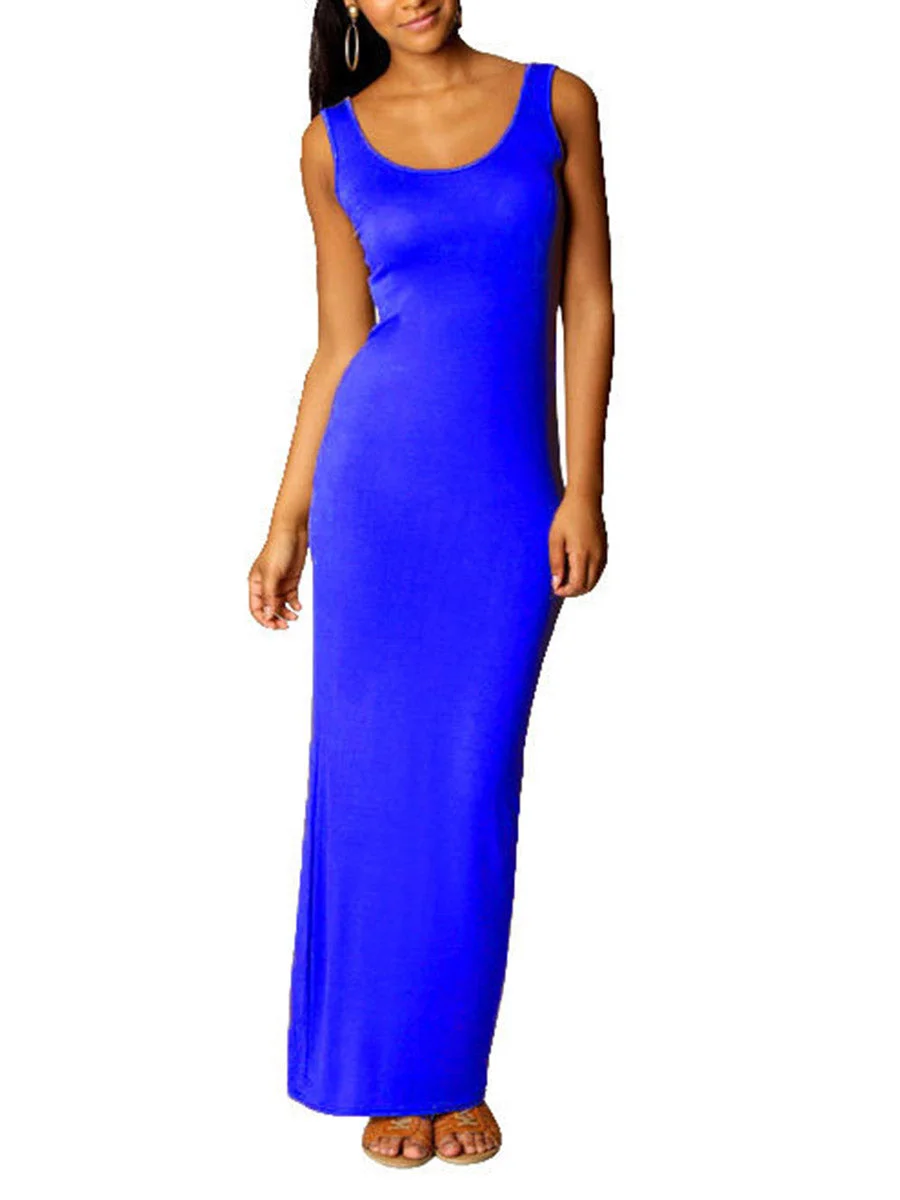 Round Neck Solid Color Dress