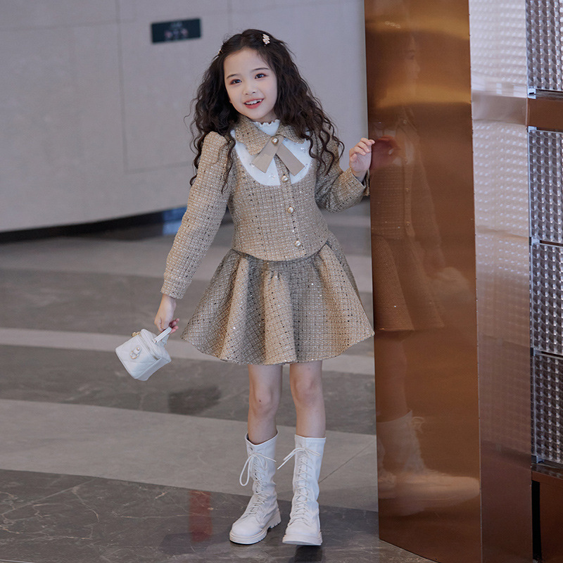 2023 winter velvet and thickened socialite children's suit