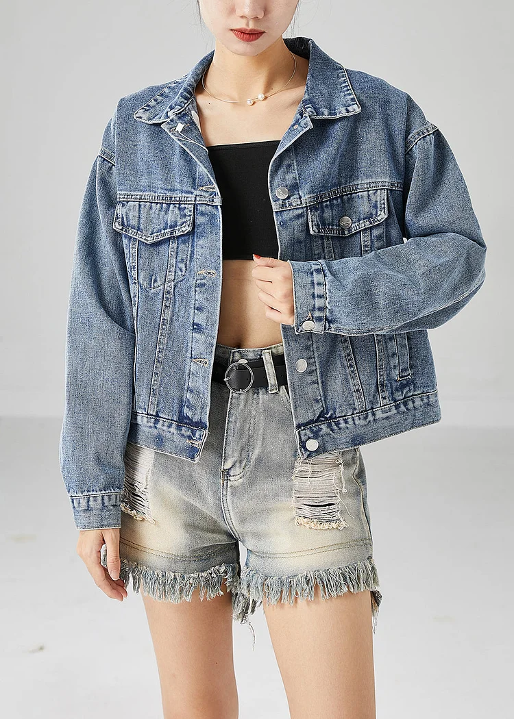 Style Blue Backless Tasseled Denim Coats Fall