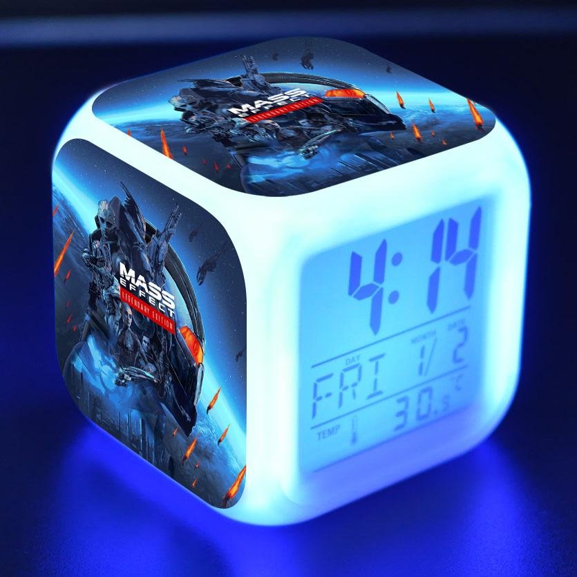 Mass Effect Legendary Edition Alarm Clock 7 Color Changing Night Light Touch Control Digital Clock for Kids