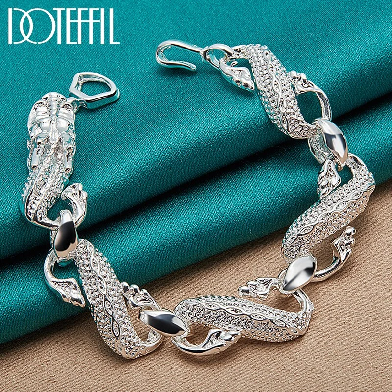 925 Sterling Silver Dragon Bracelet Bangle Cuff For Man Women Jewelry