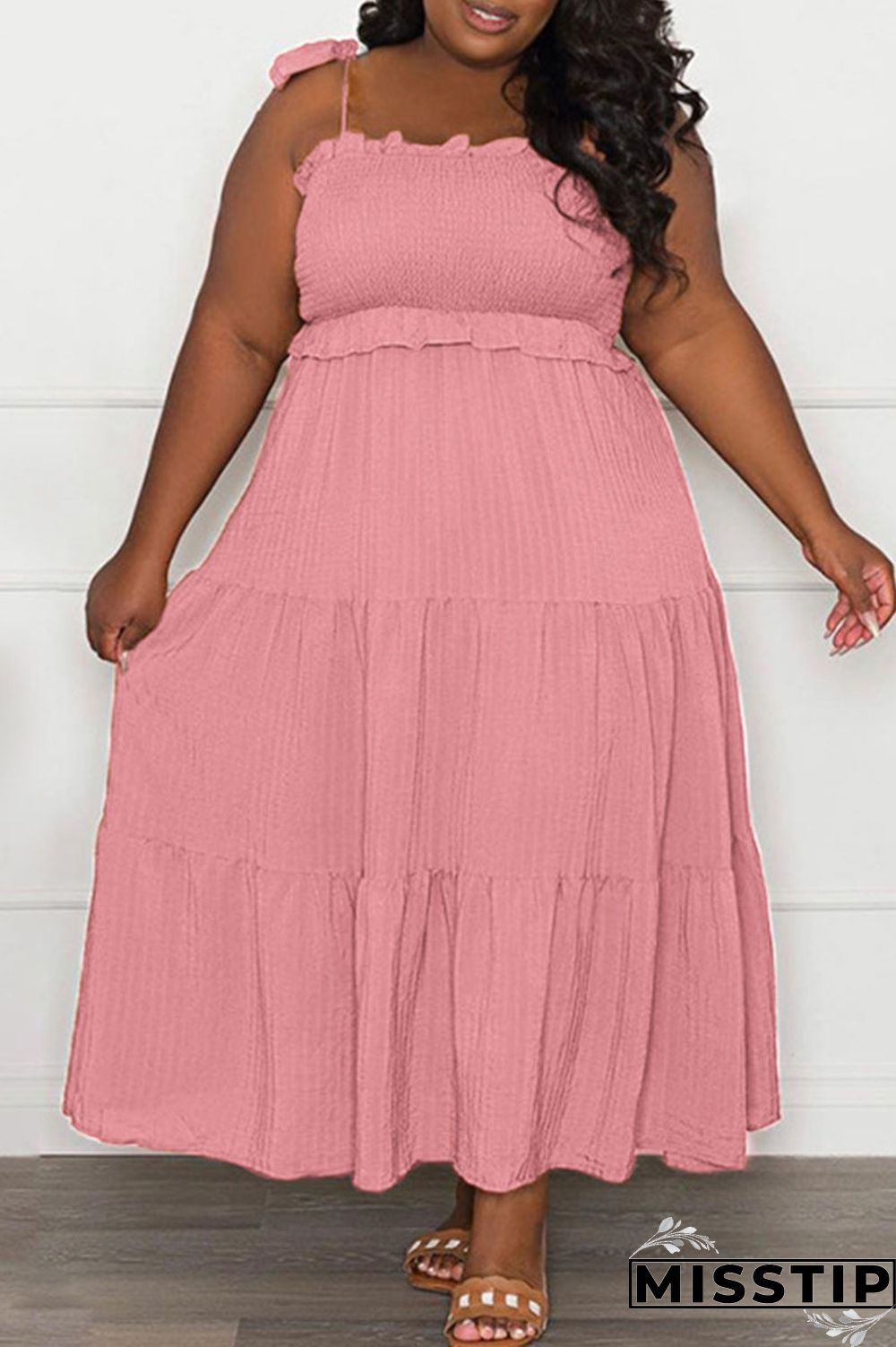 Black Casual Sweet Solid Bandage Patchwork Fold Spaghetti Strap Sling Dress Plus Size Dresses