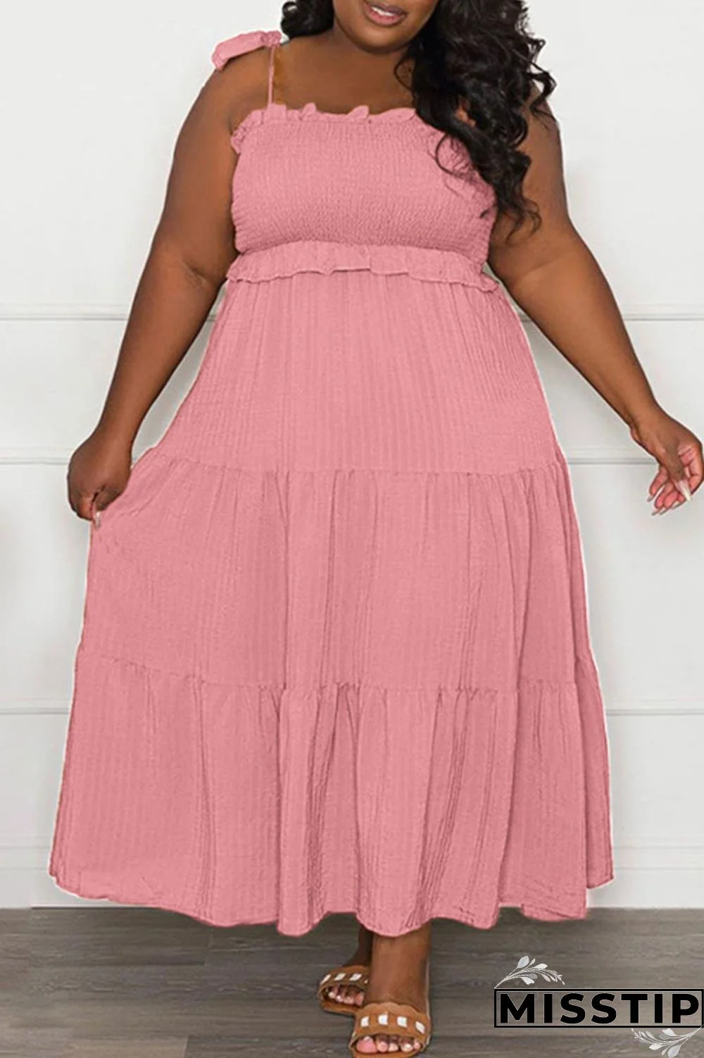 Black Casual Sweet Solid Bandage Patchwork Fold Spaghetti Strap Sling Dress Plus Size Dresses