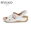 RYLKO&reg; 2025 Białe sk&oacute;rzane sandały damskie polskiej produkcji, stylowa platforma