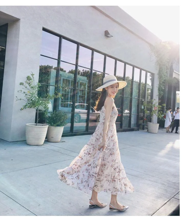 Floral Sling Long Dress Fashion Slim Fit Slim Dress