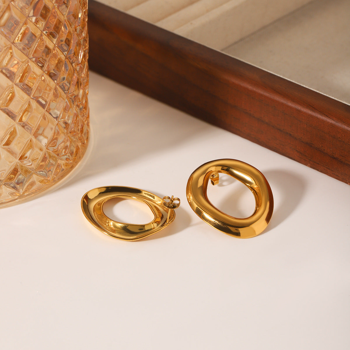 Minimalist Cold Style Stainless Steel Hoop Earrings Irregular Circle Titanium Steel Earrings Female Personality Versatile Earrings