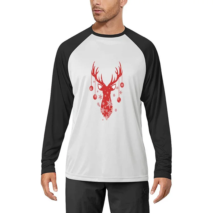 Men's Long Sleeve T-Shirt Christmas Red Reindeer Snow  customized, personalized, gift