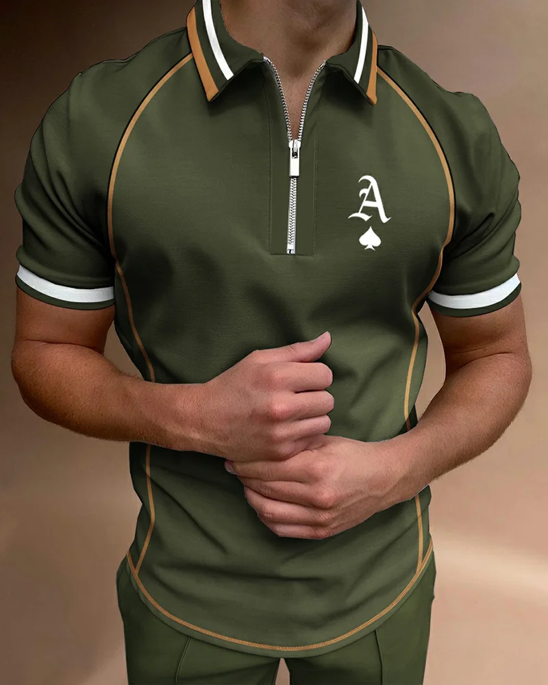 Men's Casual K Print Short Sleeve Polo Shirt