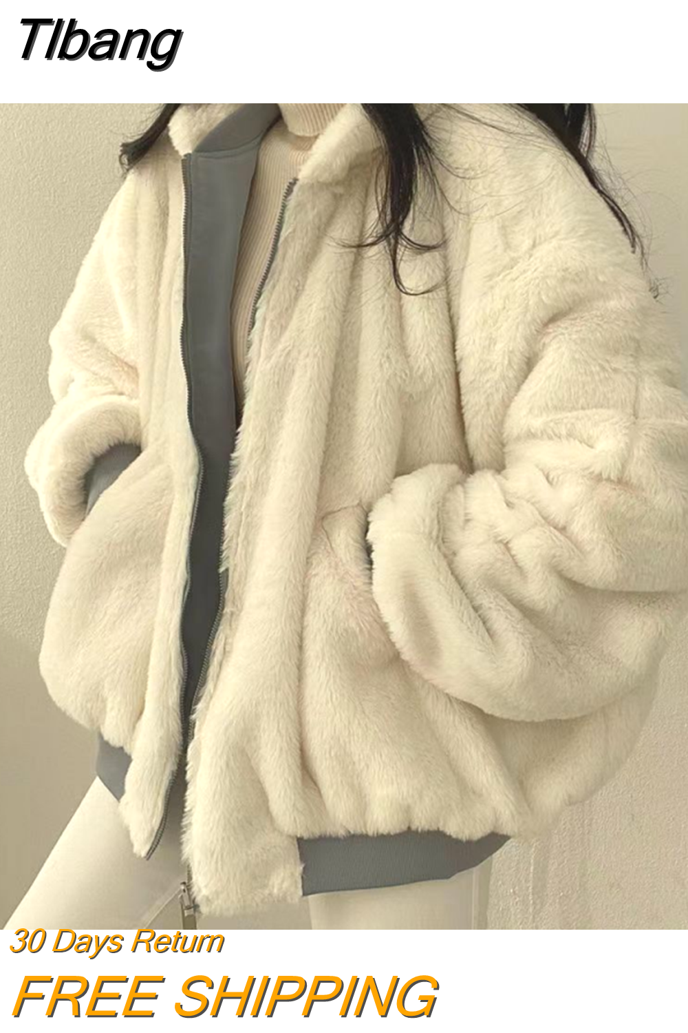 Tlbang Two-Sided Wear Lambswool Cotton Jacket South Korea Plus Down Women'S Jacket Winter New Zipper Hooded Cotton Jacket Y2k