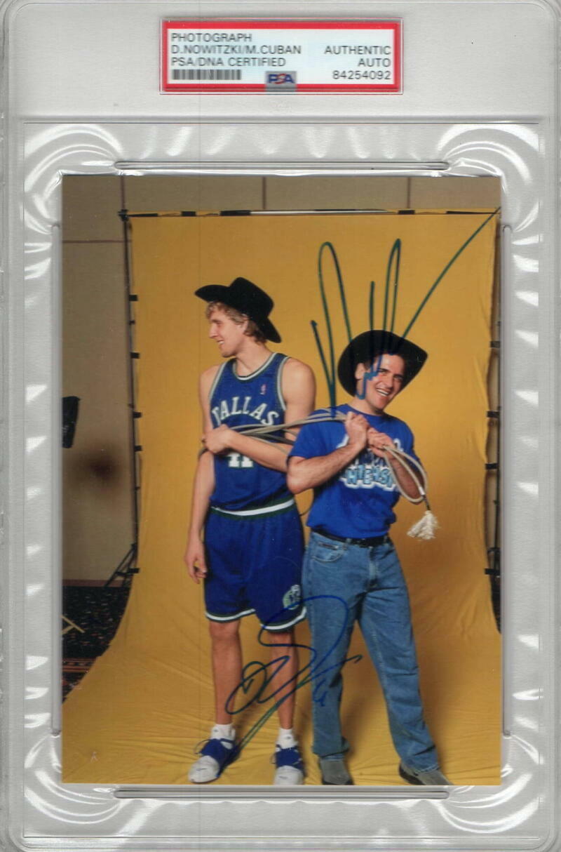 MARK CUBAN & DIRK NOWITZKI SIGNED AUTOGRAPH PSA SLABBED Photo Poster painting - DALLAS MAVERICKS