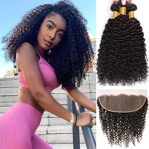 12A 3PCS + 13X4/13X6 HD Lace Frontal Kinky Curly 3 Bundles With Undetectable HD 13X4 Lace Frontal 