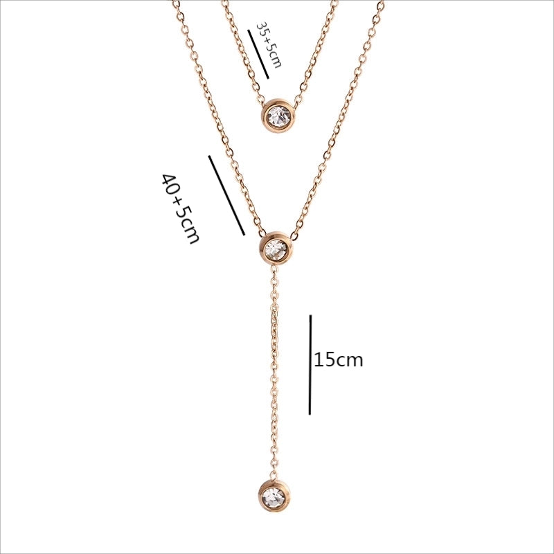 Casual Minimalist Round Titanium Steel Zircon Inlay Double Layer Necklaces