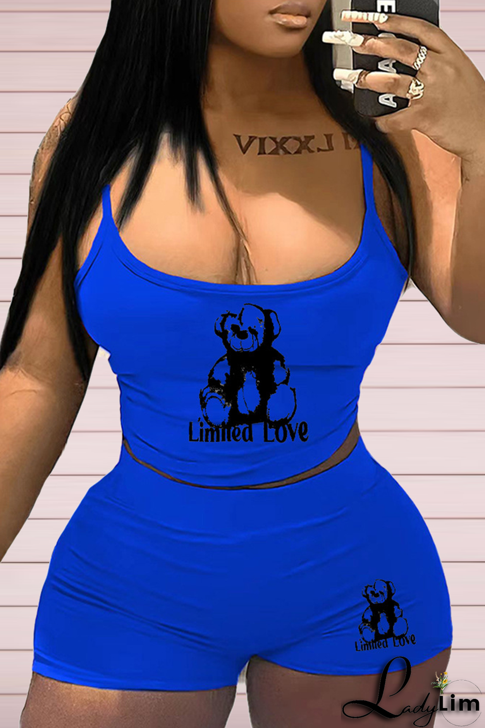 Grey Sexy Print Patchwork O Neck Sleeveless Two Pieces