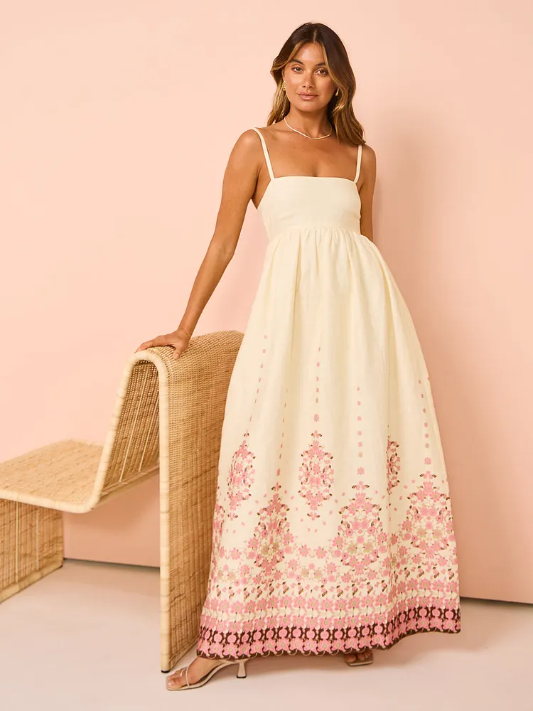 long sleeve maxi dress beige Mac Duggal - Beige Long Sleeve Embellished Lace A-Line Gown