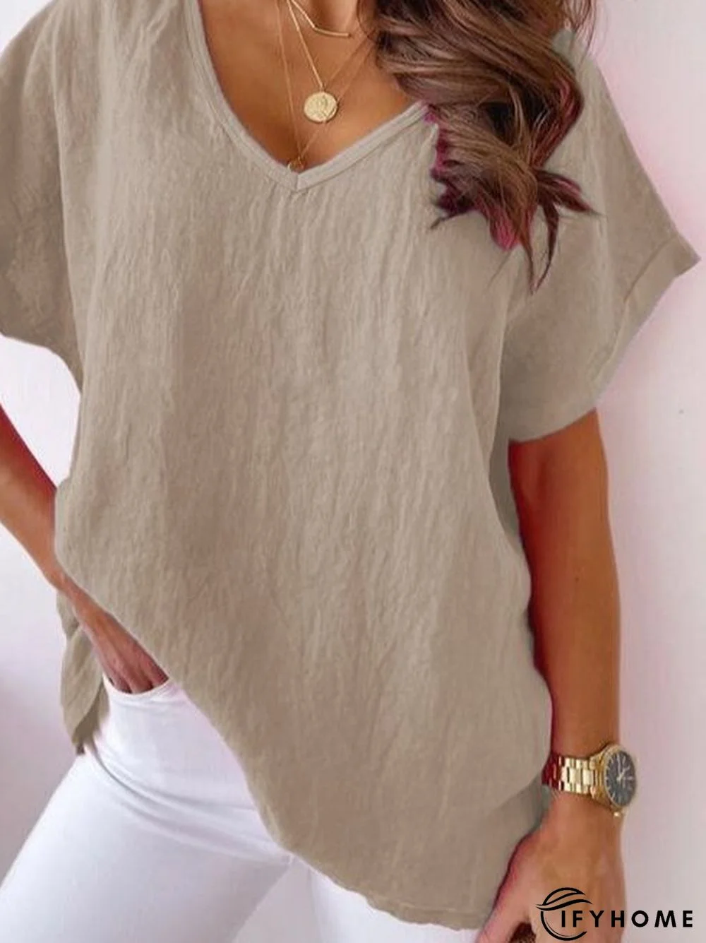 Casual Cotton-Blend Short Sleeve Shirt & Top | IFYHOME