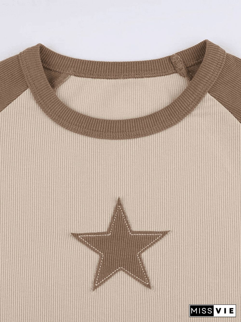 Raglan Sleeve Star Patch Knit Crop Top