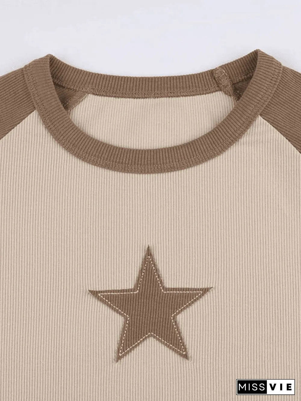 Raglan Sleeve Star Patch Knit Crop Top