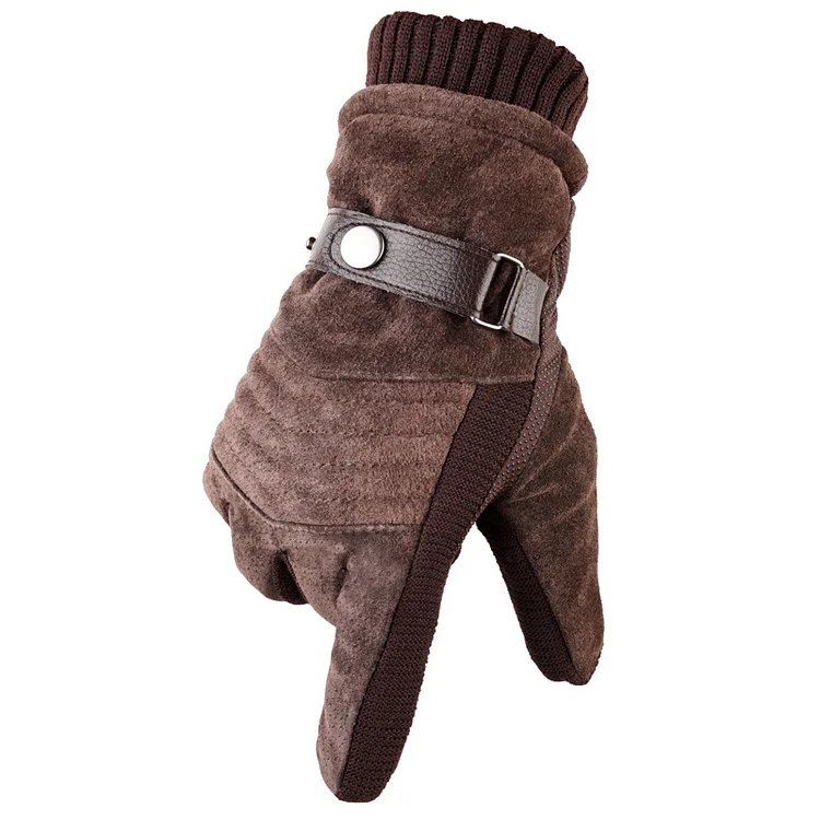 Thickened and Padded Motorcycle Cold Protection Knitted Velvet Warm Leather Gloves