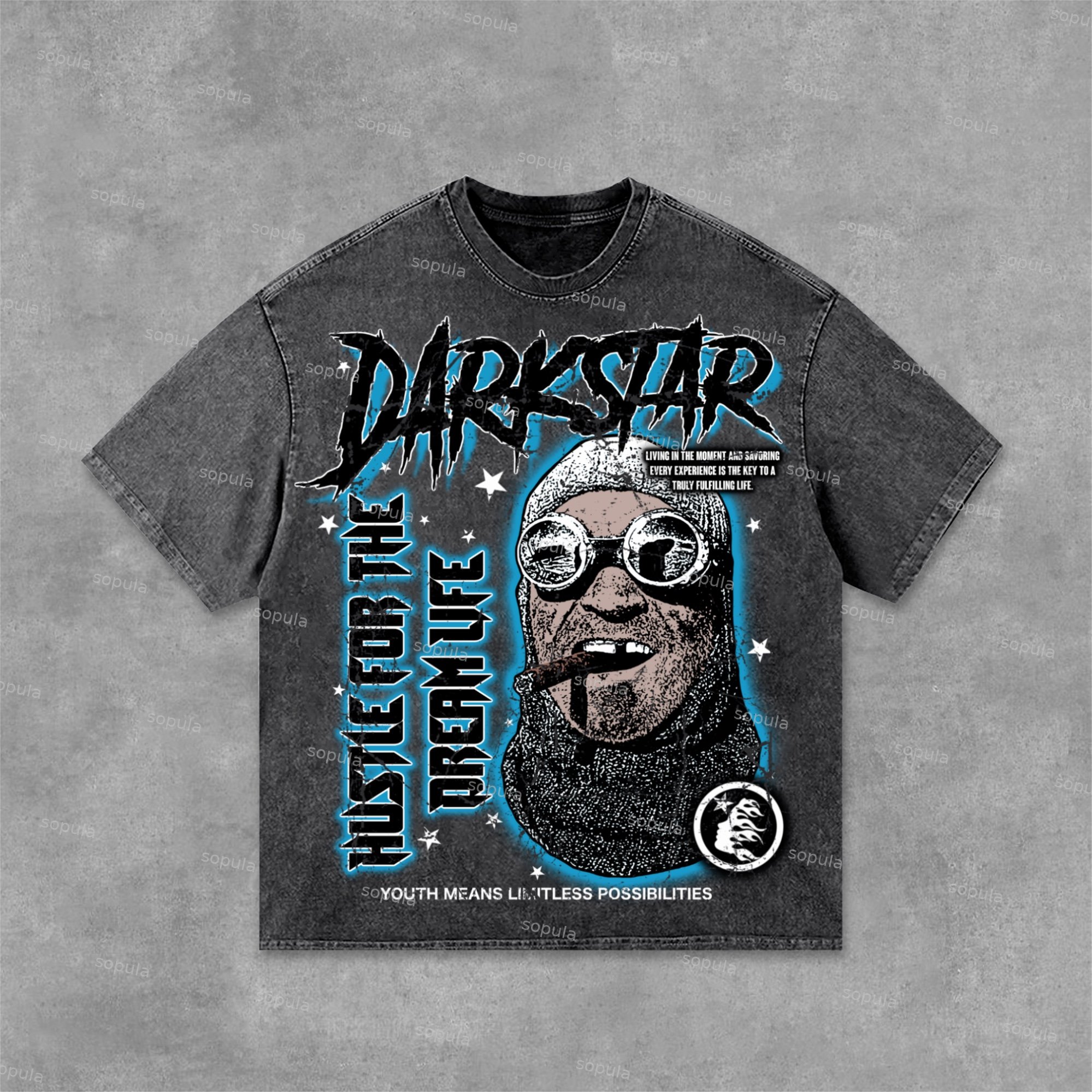 Darkstar-2024 New Print Pattern Acid Washed T-Shirt - Sopula｜Premium Graphic Tees & Graphic Clothing