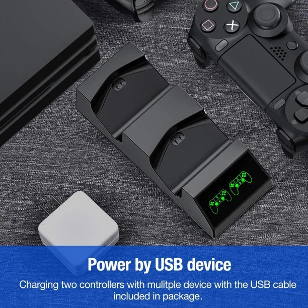 DinoFire PS4 Controller Charger, Charging Station for DualShock 4 Controller with 4 USB Charging Dongles