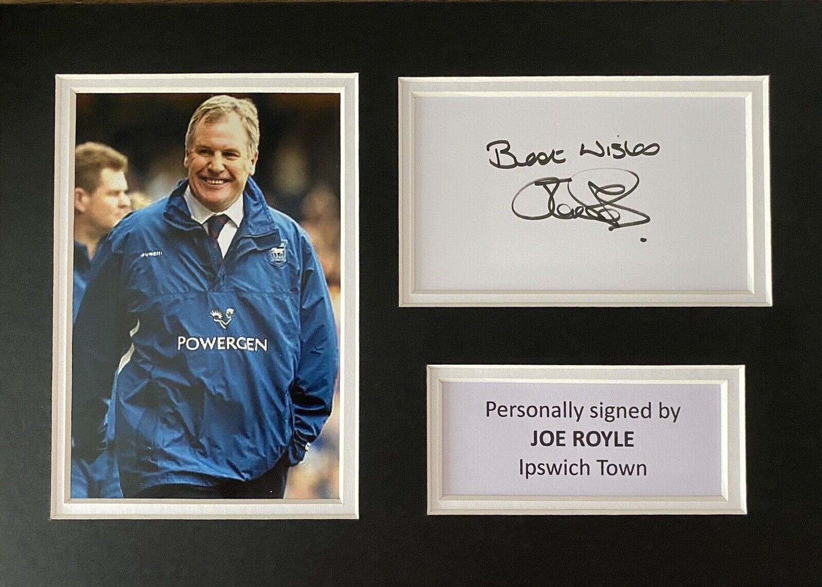 Joe Royle Hand Signed White Card In A4 Ipswich Town Mount Display