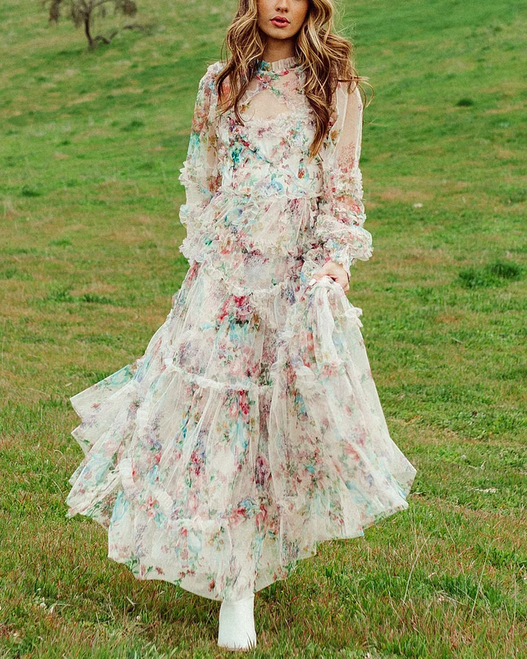 Romantic Floral Ruffle Dress