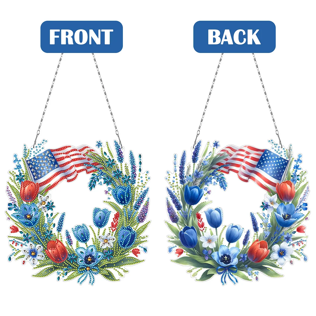 DIY Independence Day Wreath 5D Diamond Painting Dots Pendant for Window Wall